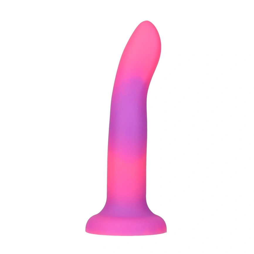 Светящийся в темноте фаллоимитатор ADDICTION Rave 8″ Glow in the Dark Dildo Pink Purple, 20,3 см фото 1