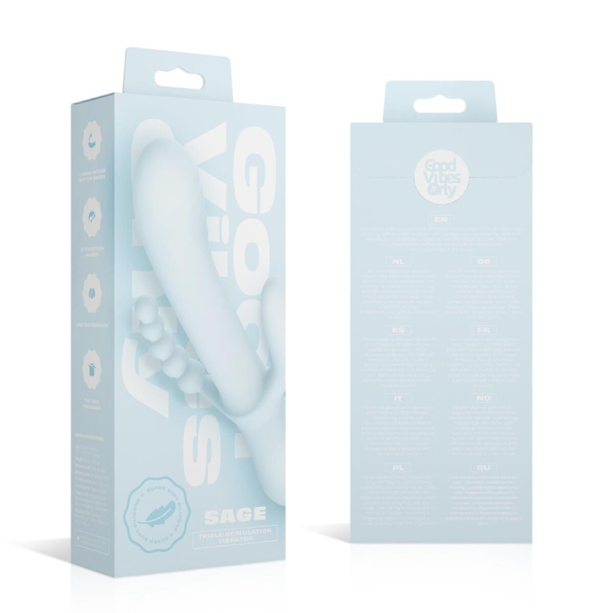 Вібратор-кролик Good Vibes Only - SAGE Triple Stimulation Vibe Soft Silicone - Blue фото 9