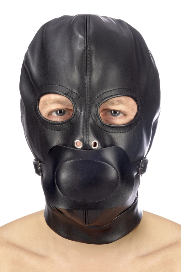 Капюшон с кляпом для БДСМ Fetish Tentation BDSM hood in leatherette with removable gag фото 1