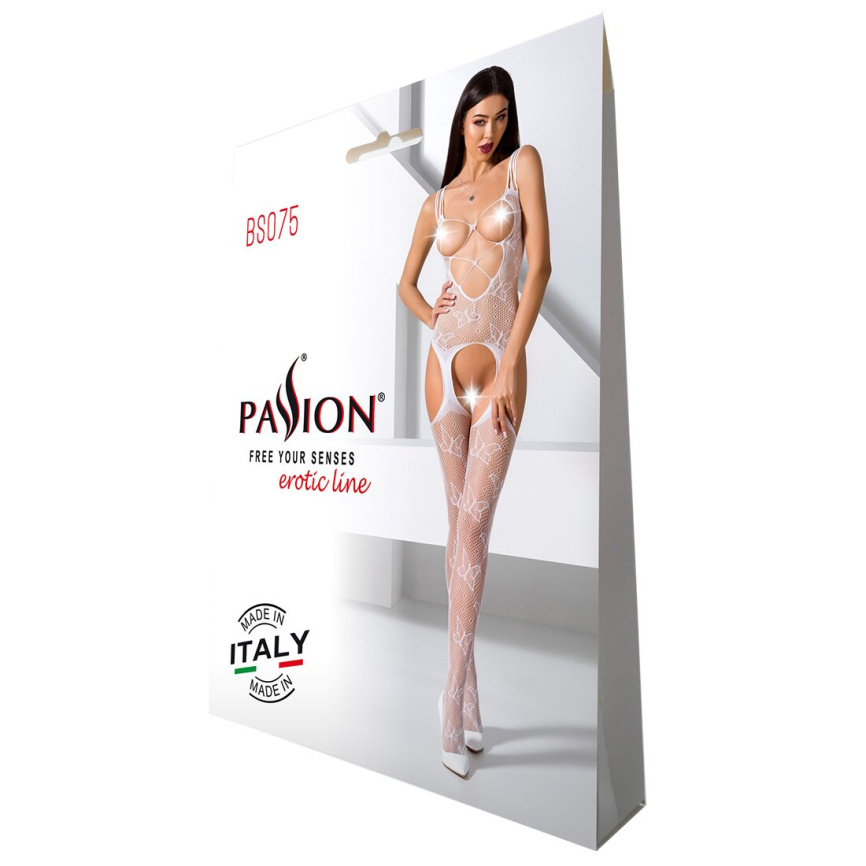 Відвертий бодістокінг з глибоким декольте Passion BS075 white фото 5