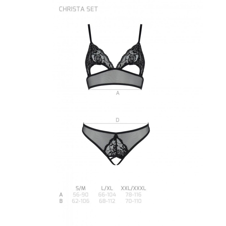 Комплект бралет з ажурним ліфом та відкритими трусиками Passion CHRISTA SET Open Bra XXL/XXXL black фото 5