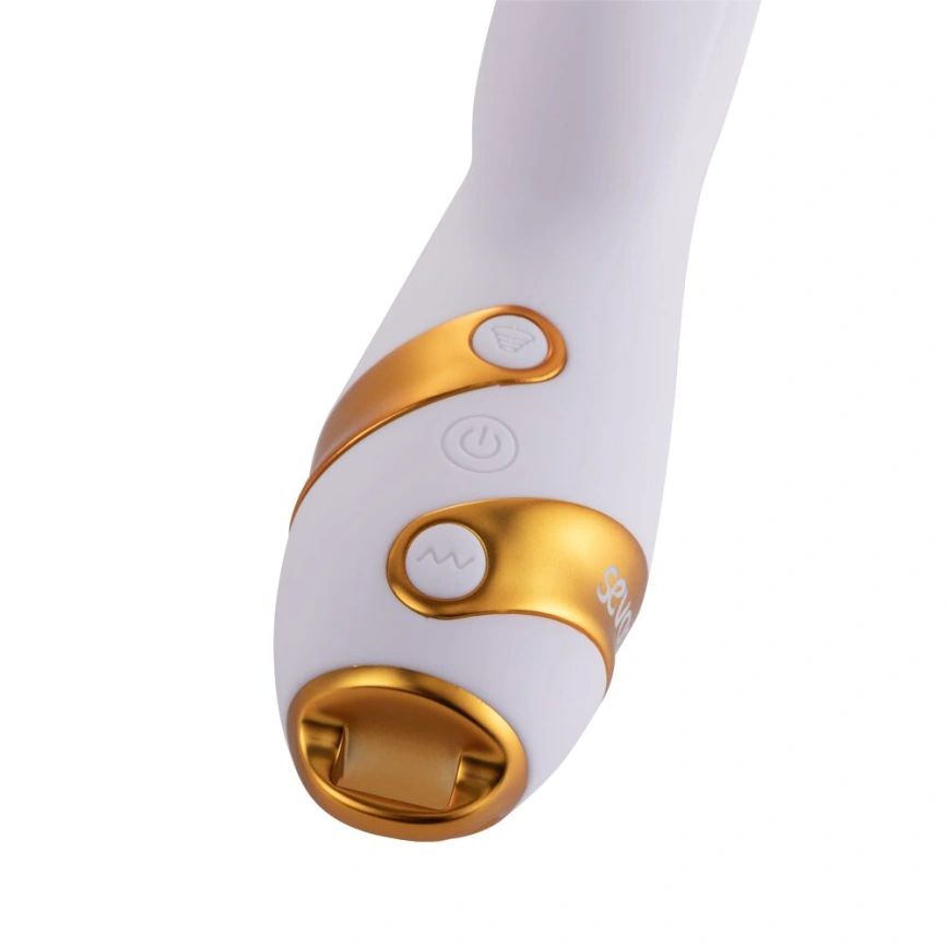 Вибратор-кролик с пульсацией и флоггером LOCKINK SEVANDA Whip Vibrating Massage Wand, бело-золотой фото 5