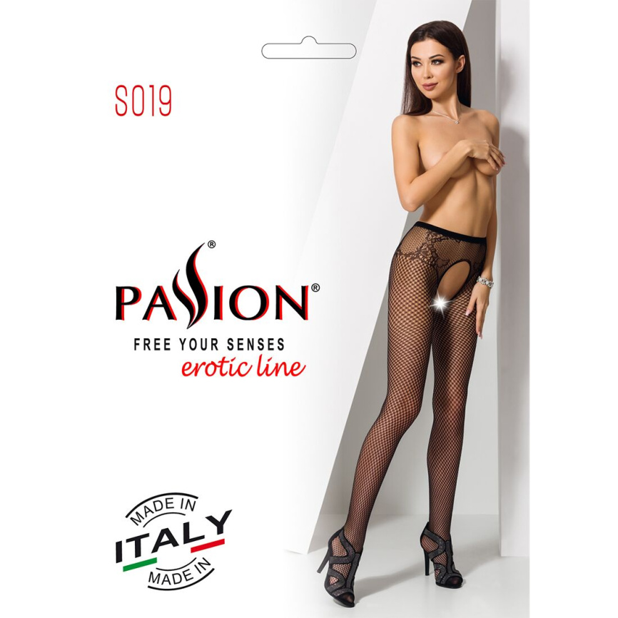 Сітчасті колготки-бодістокінги Passion S019 One Size, Black, імітація трусиків, відкритий доступ фото 7