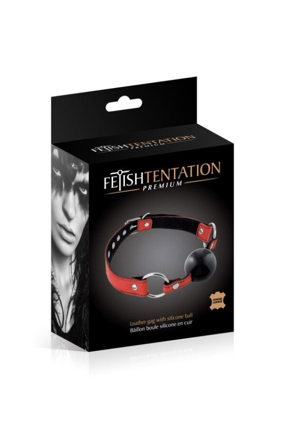 Кляп Fetish Tentation Premium Leather gag with silicone ball Red фото 2