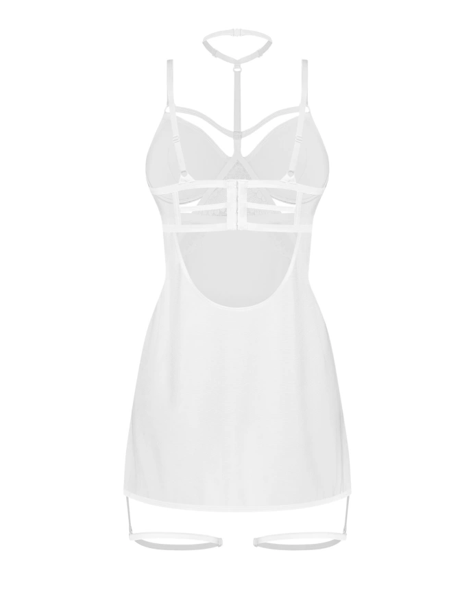 Бэби-долл Obsessive Arrowel White chemise 2XL/3XL, с декоративным чокером и гартерами фото 3