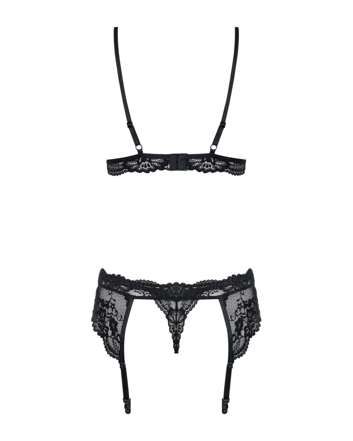 Кружевной комплект белья Obsessive 810-SEG-1 S/M Black, бюстгальтер, стринги, пояс для чулок фото 6