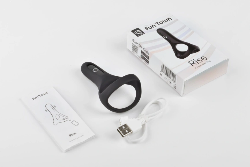 Двойное эрекционное кольцо Fun Town Rise Black, управление со смартфона фото 5
