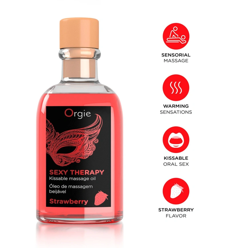 Набор для массажа Orgie – Sexy Therapy Strawberry (100 мл), съедобное разогревающее масло + перышко фото 3