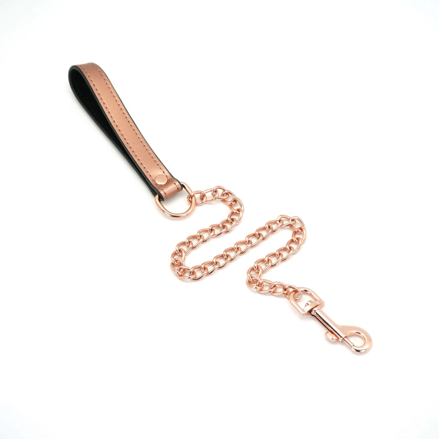 Широкий ошейник с поводком Liebe Seele Rose Gold Memory Collar with Leash, натуральная кожа фото 4