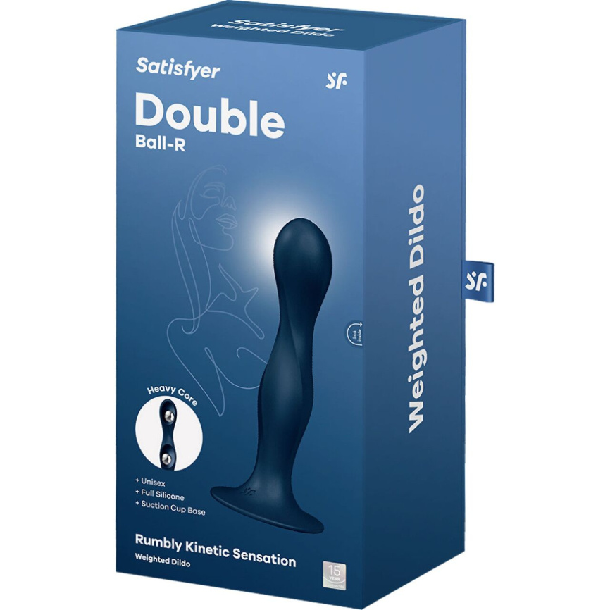 Дилдо Satisfyer Double Ball-R Dark Blue, унісекс, рухомі кульки всередині, на присосці фото 4