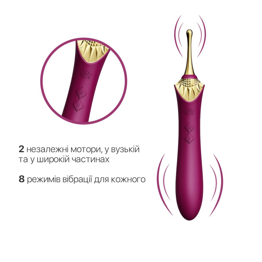 Вагінально-кліторальний вібратор Zalo — Bess Velvet Purple, мультифункціональний із насадками фото 3