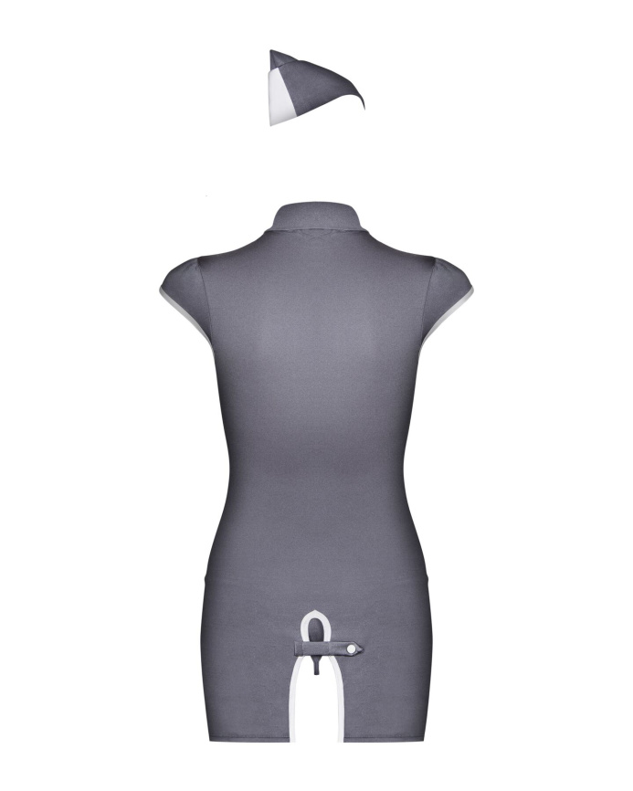 Еротичний костюм стюардеси Obsessive Stewardess 3 pcs grey S/M, сірий, сукня, стрінги, пілотка фото 6