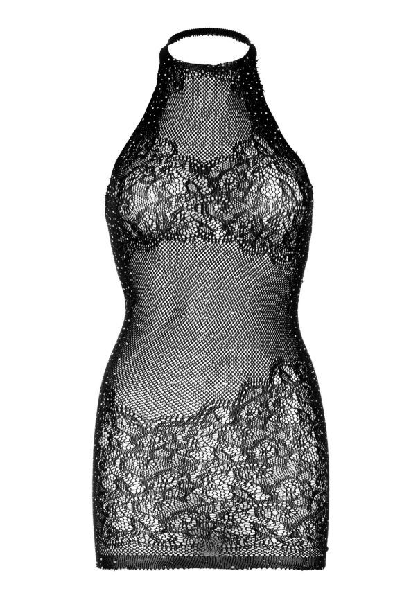 Платье-сетка со стразами Leg Avenue Rhinestone halter mini dress Black, открытая спина, one size фото 7