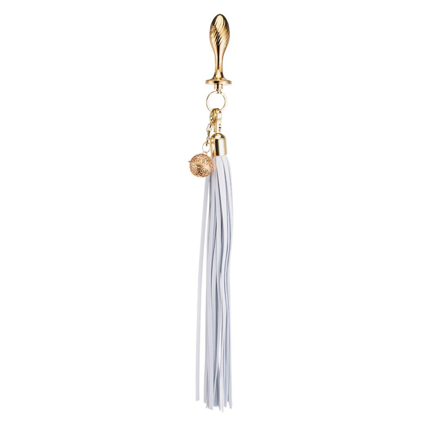 Анальна пробка з флогером LOCKINK SEVANDA White Pony-Tail Anal Pear-shape Plug фото 2