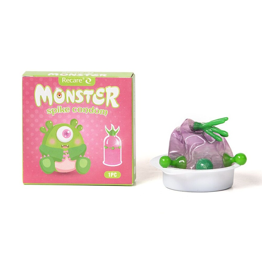 Насадка на член Recare Green Monster Spike Condom (презерватив з рядом кульок і вусиками на кінчику) фото 1