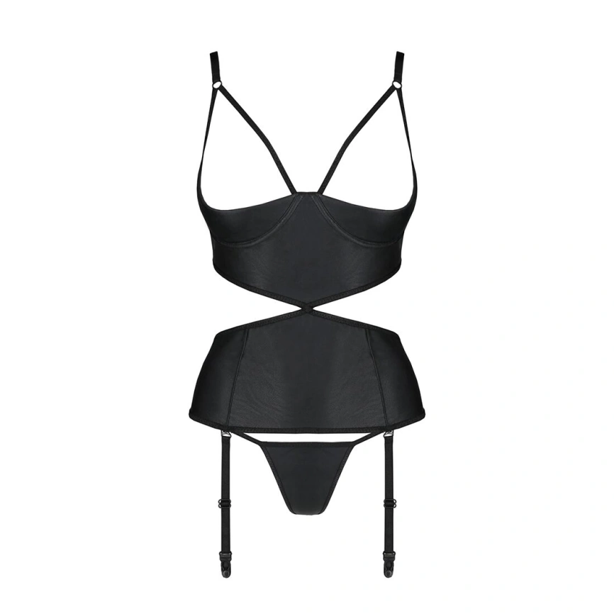 Корсет с открытой грудью Passion JANNIES CORSET XXL/XXXL black, стринги в наборе фото 10