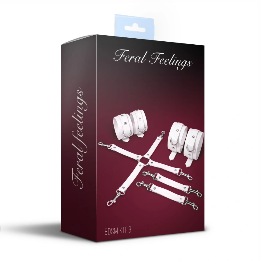 Набор для БДСМ Feral Feelings BDSM Kit 3 White, наручники, поножи, крестовина фото 2