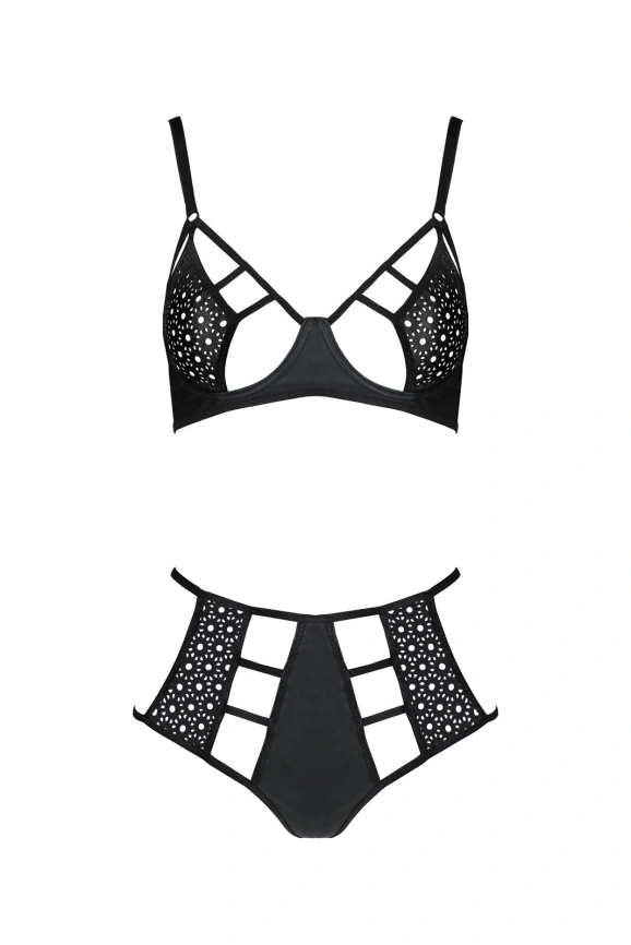 Комплект белья Passion TASMINA SET L/XL black, лиф, высокие трусики с корсетом сзади фото 3
