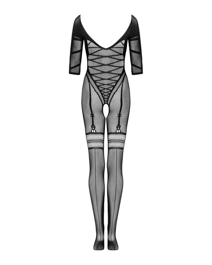Сетчатый бодистокинг с имитацией подвязок Obsessive Bodystocking G329 S/M/L, black, с доступом фото 4