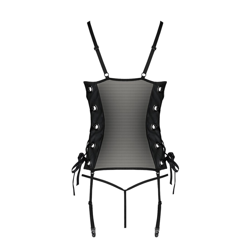 Сітчастий корсет з люверсами та знімними пажами Passion MALWIA CORSET S/M, black, екошкіра, стрінги фото 6