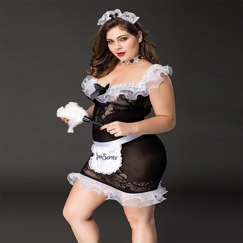 Костюм покоївки JSY «Слухняна Ельма» Plus Size Black, сукня, фартух, головний убір покоївки фото 3
