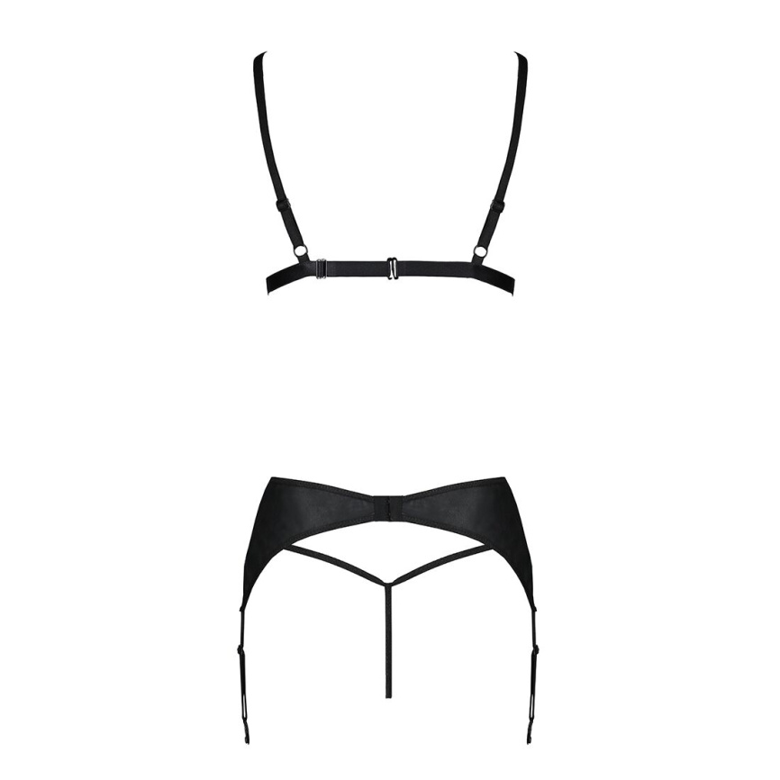 Комплект з екошкіри Passion MILEY SET XXL/XXXL, black, трусики, бюстгальтер, пояс для панчіх фото 4