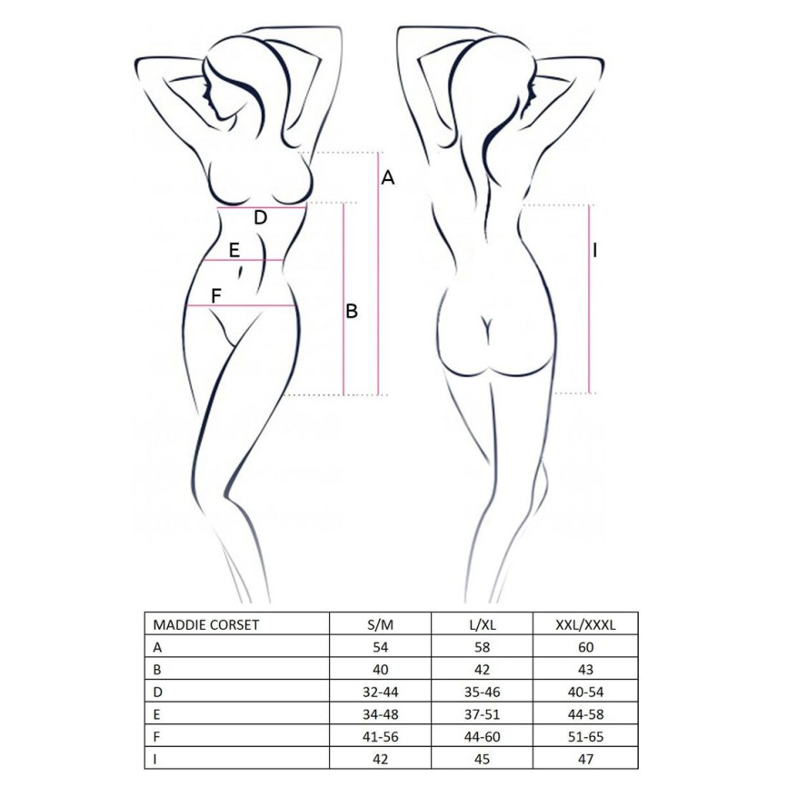 Корсет-сорочка з пажами Passion MADDIE CORSET L/XL, black, трусики фото 3