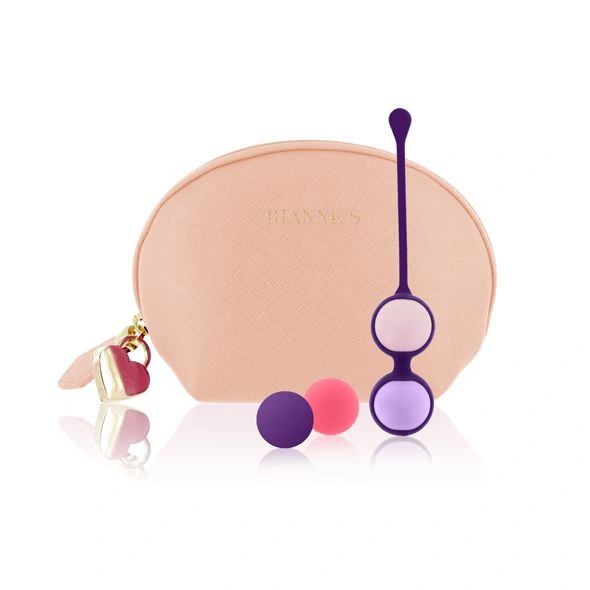 Набор вагинальных шариков Rianne S: Pussy Playballs Nude, масса 15, 25, 35, 55г, монолит, косметичка фото 1