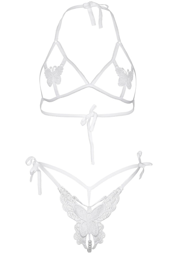 Еротичний комплект з відкритою чашкою Leg Avenue Open cup bra and pearl panty One Size White фото 5
