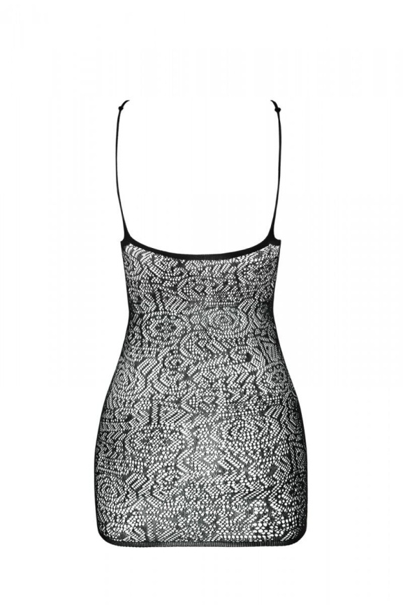 Ажурна мінісукня на тонких бретелях Passion BS096 One Size, black, плетіння на грудях фото 4