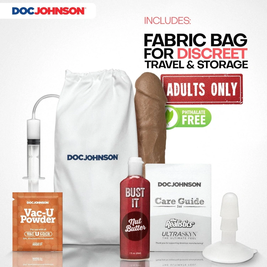Кончающий фаллоимитатор Doc Johnson The Realistic Cock ULTRASKYN - Squirting 9,5 Inch Caramel фото 4