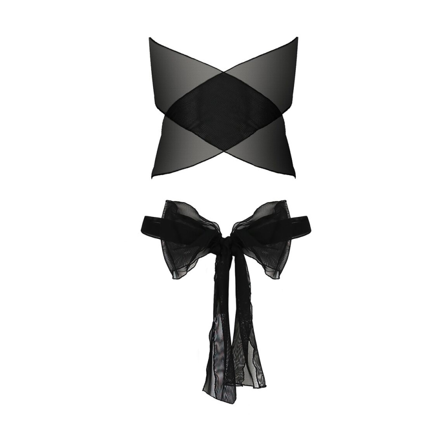 Комплект білизни Passion AMORE SET black, стрінги і ліф у вигляді подарункової стрічки з бантом фото 4