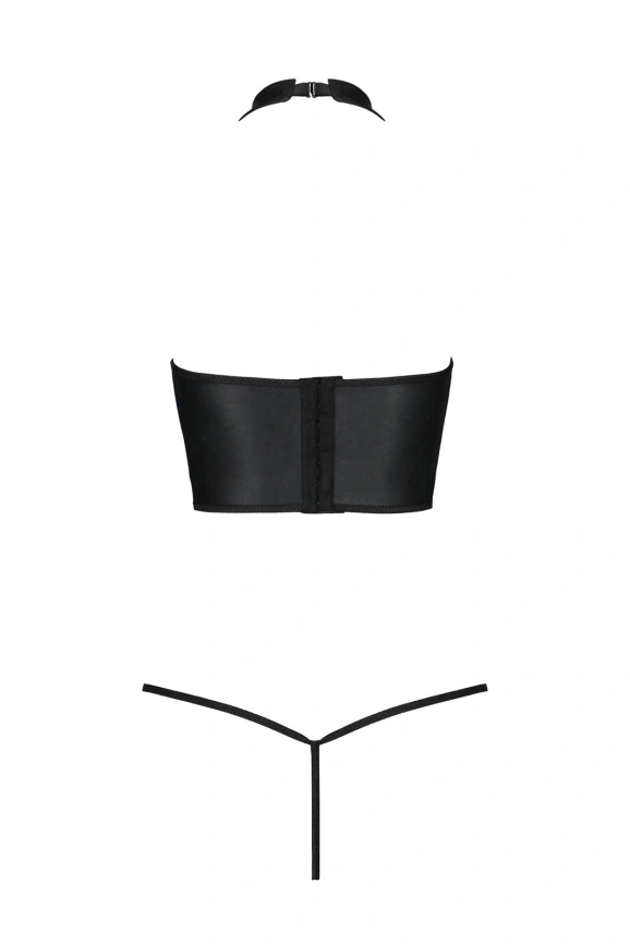 Комплект белья с открытой грудью Passion GENEVIA SET WITH OPEN BRA S/M black, корсет, стринги фото 4