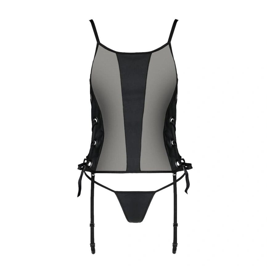 Сетчатый корсет из экокожи Passion MALWIA CORSET 4XL/5XL black, с люверсами и съемными пажами фото 7