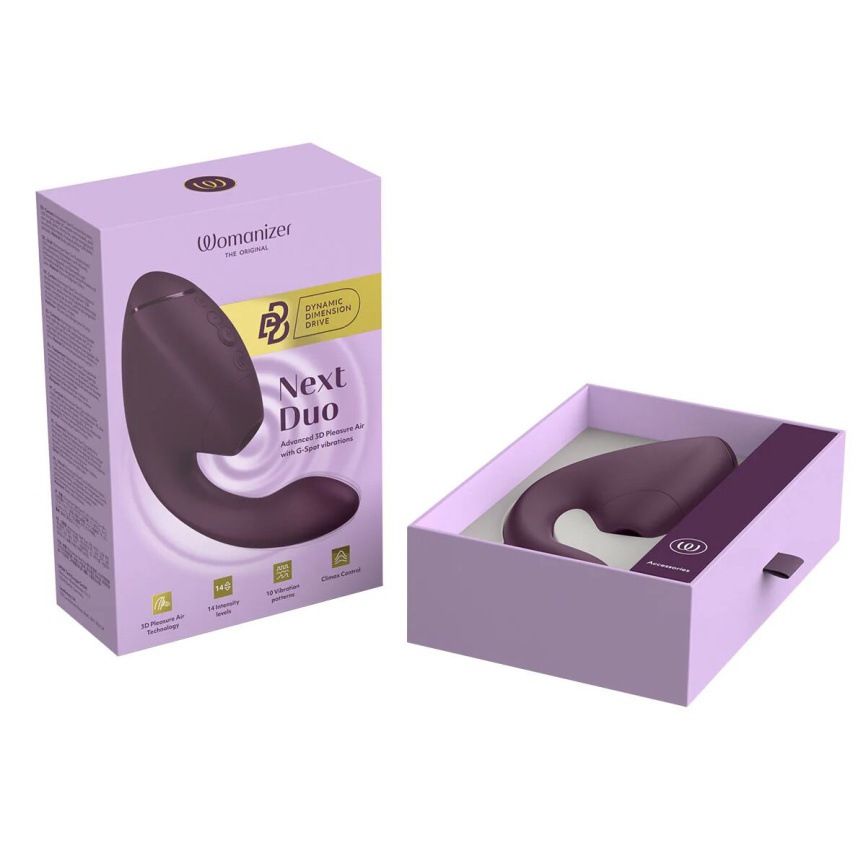 Подвійний вакуумний кліторальний стимулятор з вібрацією Womanizer Next Duo - Dark Purple фото 12