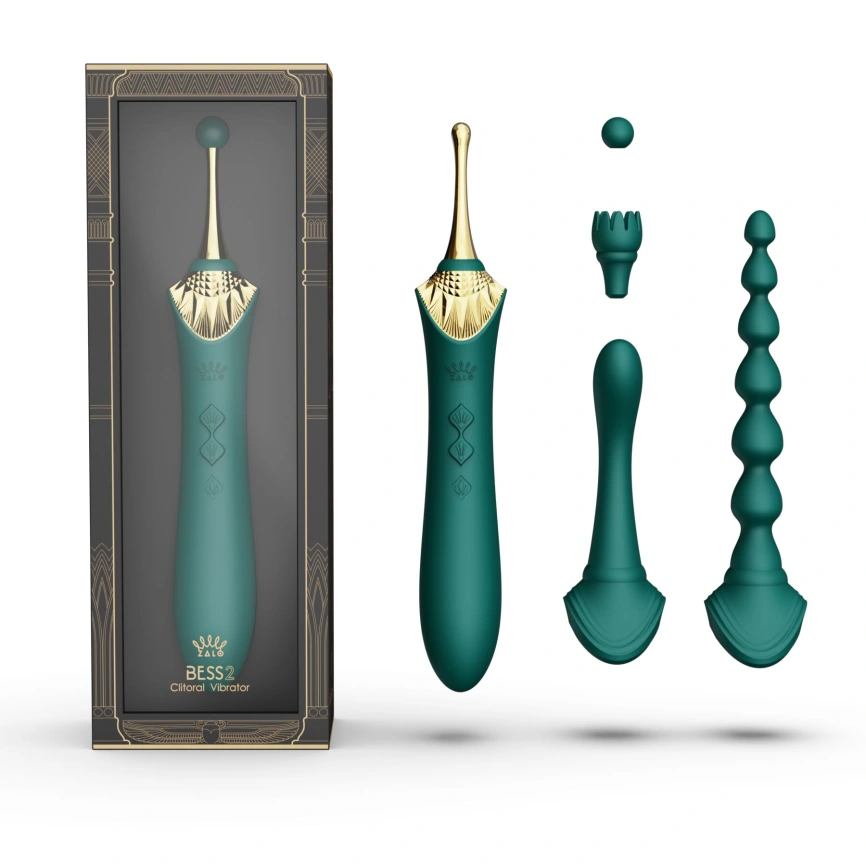 Мультифункциональный вибратор Zalo — Bess 2 Turquoise Green, 4 насадки, подогрев фото 2
