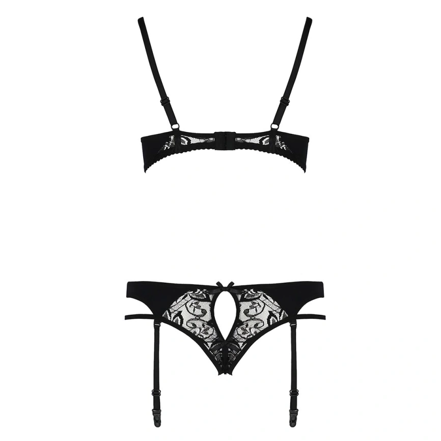 Комплект белья Passion PAULINE SET S/M, black, стрэпы, лиф, стринги и пояс для чулок фото 16