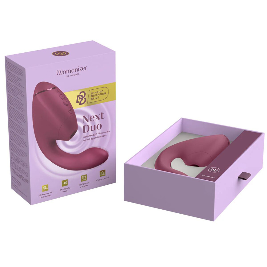 Подвійний вакуумний кліторальний стимулятор з вібрацією Womanizer Next Duo - Dusky Pink фото 14