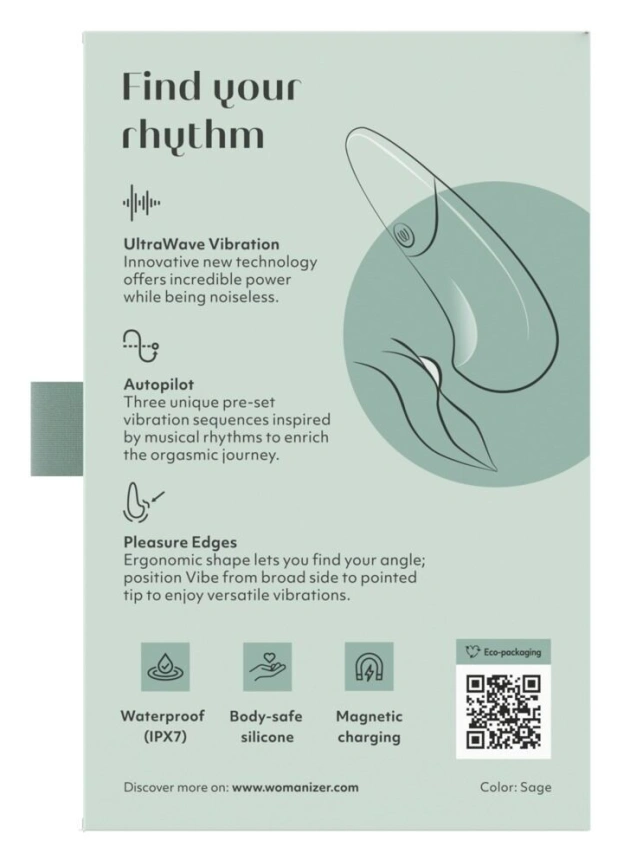 Мини-вибратор Womanizer Vibe Sage, 3 авторежима + 10 уровней интенсивности фото 10