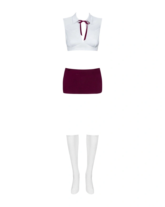 Эротический костюм студентки Obsessive Student 4 pcs costume S/M, топ, юбка, стринги, гольфы фото 3
