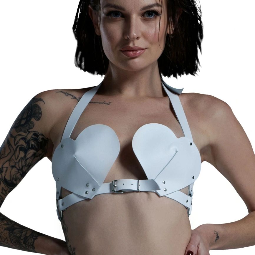 Лиф Сердце из натуральной кожи Feral Feelings - Hearts Bra White фото 1