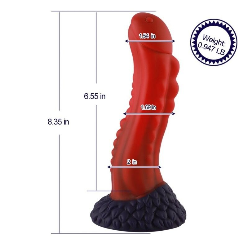 Фалоімітатор для секс-машин Hismith 8.35″ Curved Silicone Dildo Red Monster Series, система KlicLok фото 2