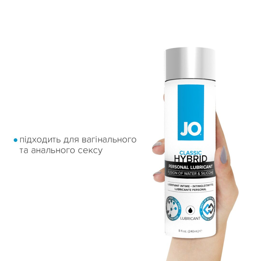 Густа змазка водно-силіконова JO Classic Hybrid (240 мл) без парабенів, гліцерину та олій фото 4