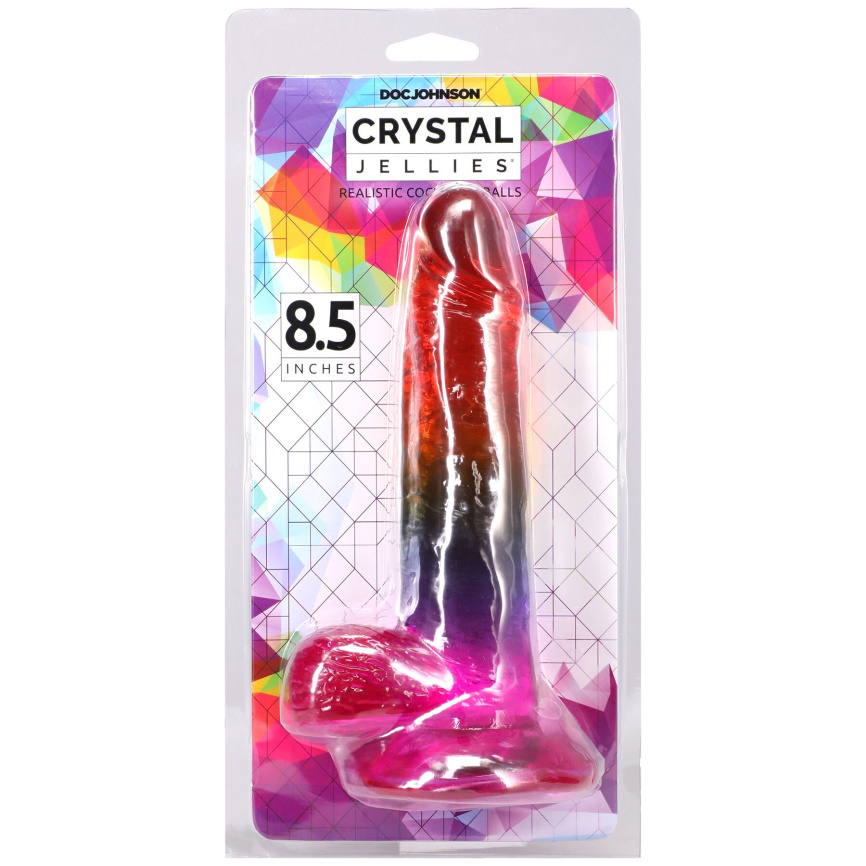 Фалоімітатор Doc Johnson Crystal Jellies - Realistic cock with balls 8.5 Inch - Rainbow фото 5