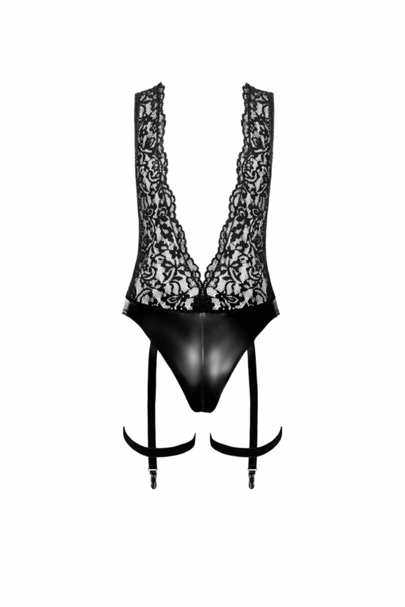 Боди Noir Handmade F297 Libido, XXL, черное, кружево, низ под латекс, открытый доступ, гартеры фото 5