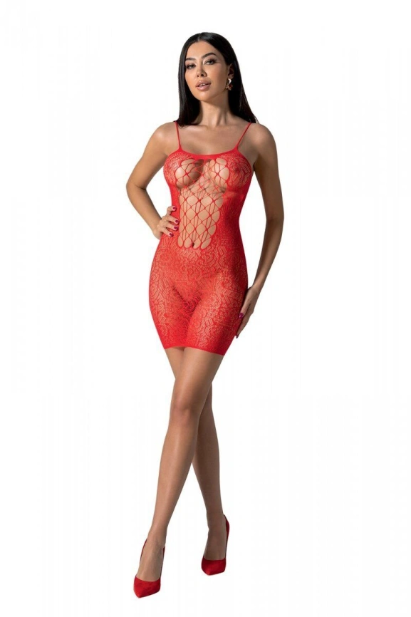 Ажурное мини-платье на тонких бретелях Passion BS096 One Size, red, плетение на груди фото 1