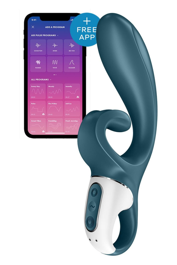 Смарт вібратор-кролик Satisfyer Hug Me Bluegrey, 2 мотори, діаметр 4,2см, широка кліторальна частина фото 1