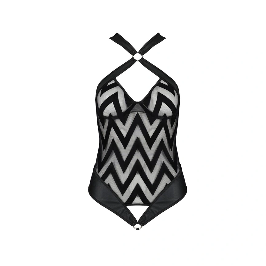 Сетчатый боди с халтером и ритмичным рисунком Passion Hima Body S/M, black фото 9