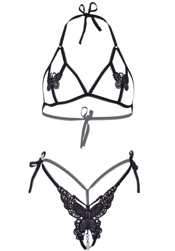 Еротичний комплект з відкритою чашкою Leg Avenue Open cup bra and pearl panty One Size Black фото 3