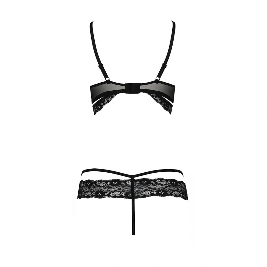 Комплект белья Passion Exclusive SARIA SET OpenBra L/XL, black, стрэпы, откртый лиф, стринги фото 8